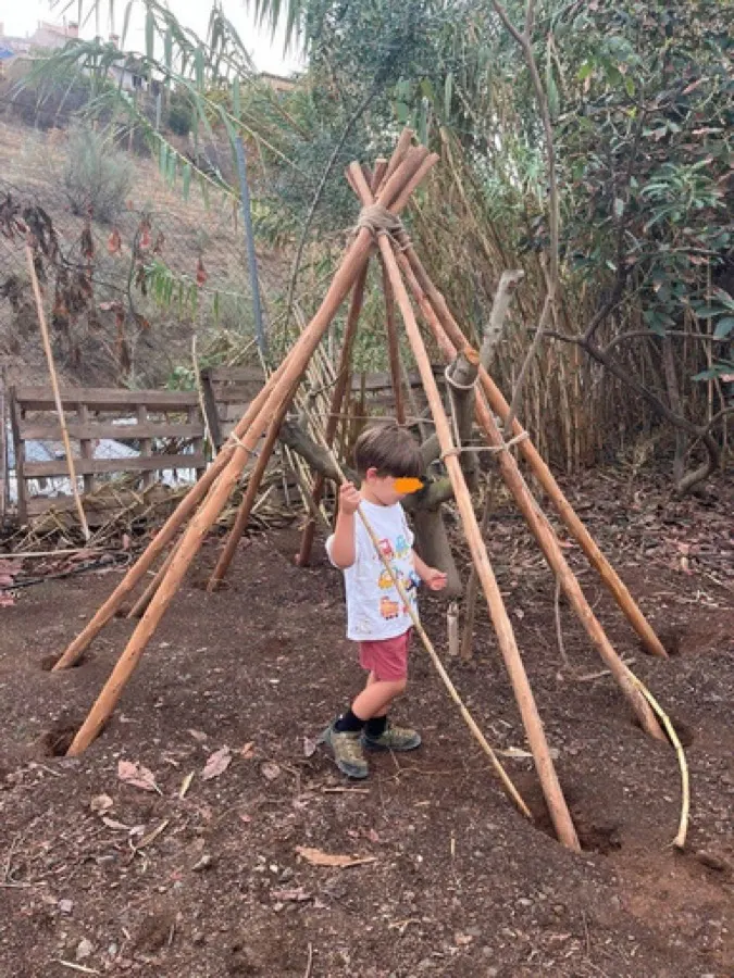A stick fort built in the woods