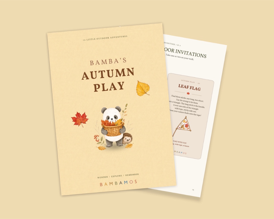 Bamba’s Autumn Play booklet cover with panda and hedgehog