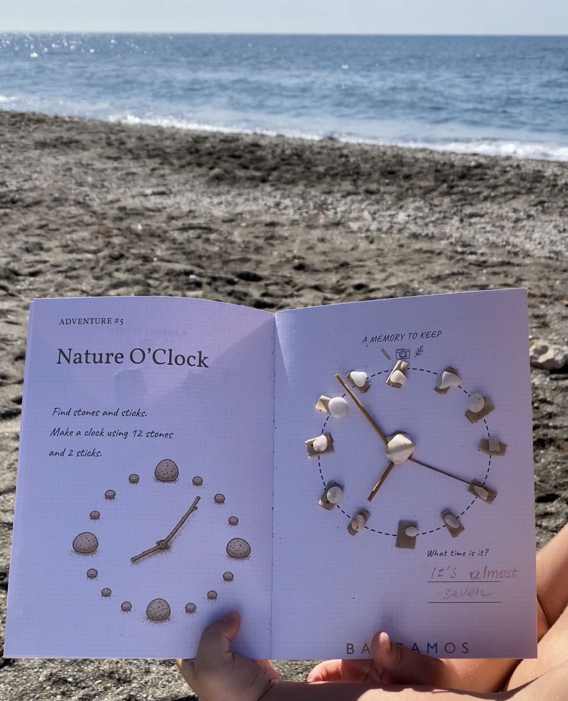 A Nature O’Clock page made from stones and sticks.